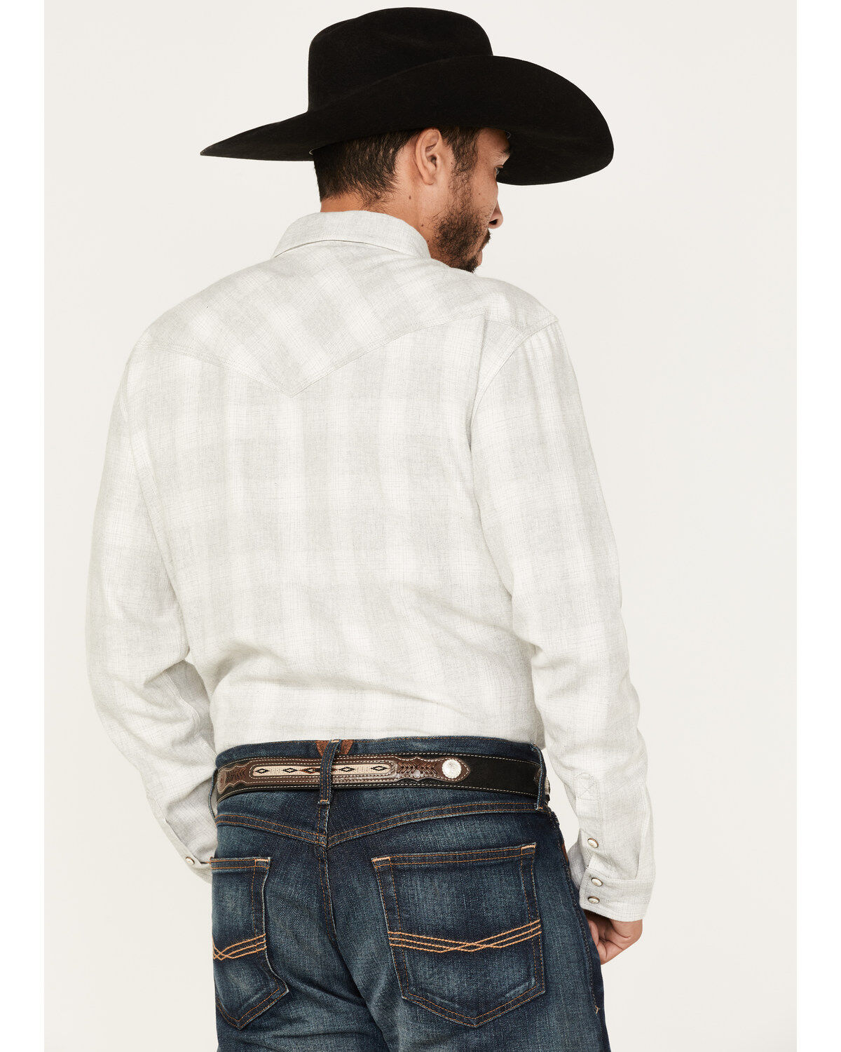 Image #4 - Moonshine Spirit Men's Ethonol Plaid Print Long Sleeve Snap Western Flannel Shirt, Cream, hi-res