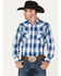 Ely Walker Men's Plaid Print Long Sleeve Snap Western Shirt, Blue, hi-res