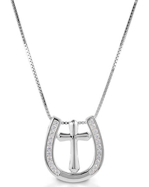 Image #1 -  Kelly Herd Women's Small Horseshoe Cross Necklace , Silver, hi-res