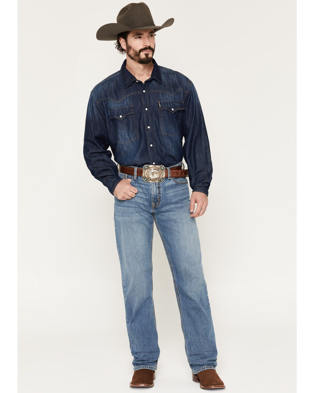 Image #1 - Cinch Men's Grant Medium Wash Relaxed Bootcut Stretch Denim Jeans, Medium Wash, hi-res