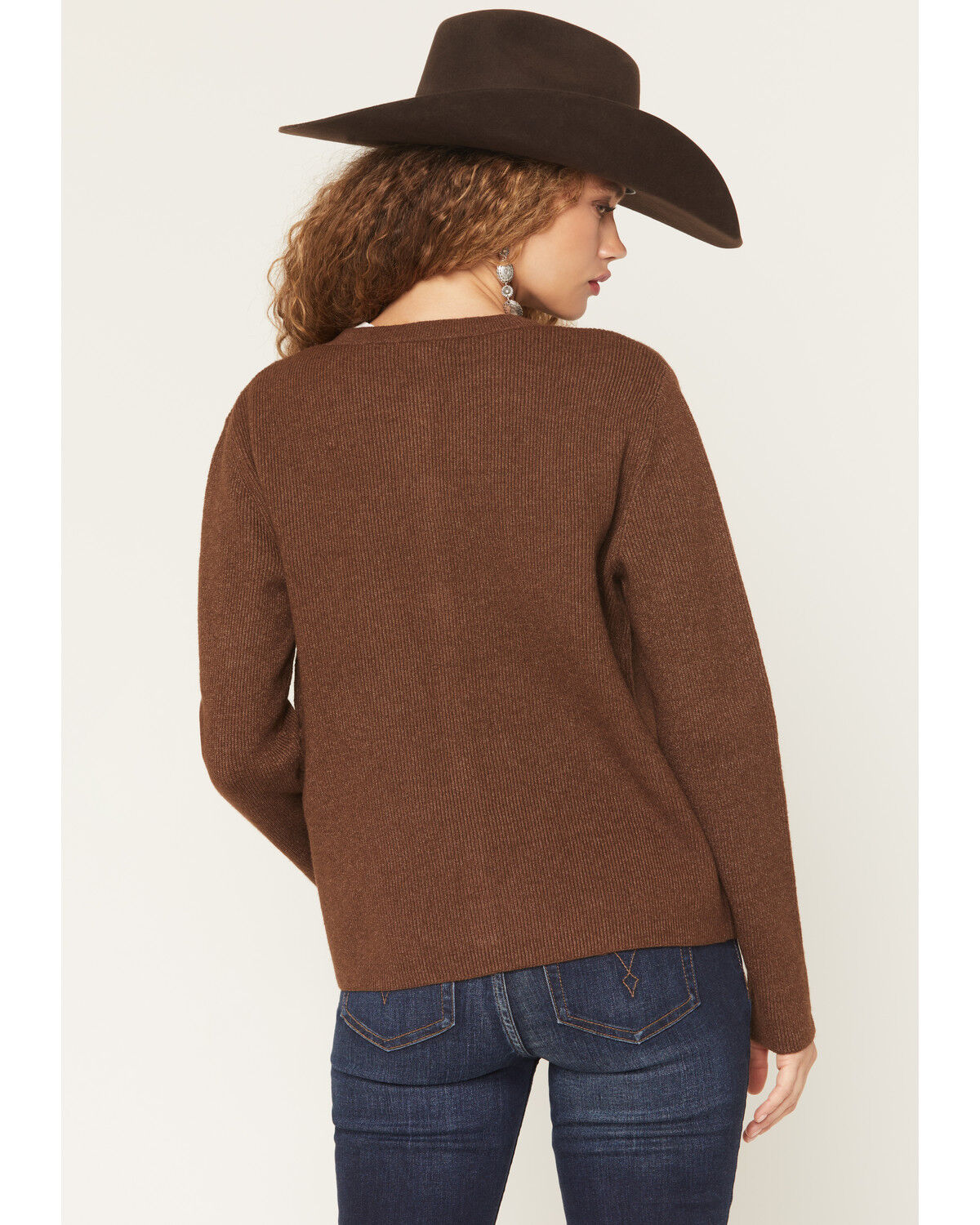 Image #4 - Originality Women's Long Sleeve Button-Down Cardigan, Brown, hi-res