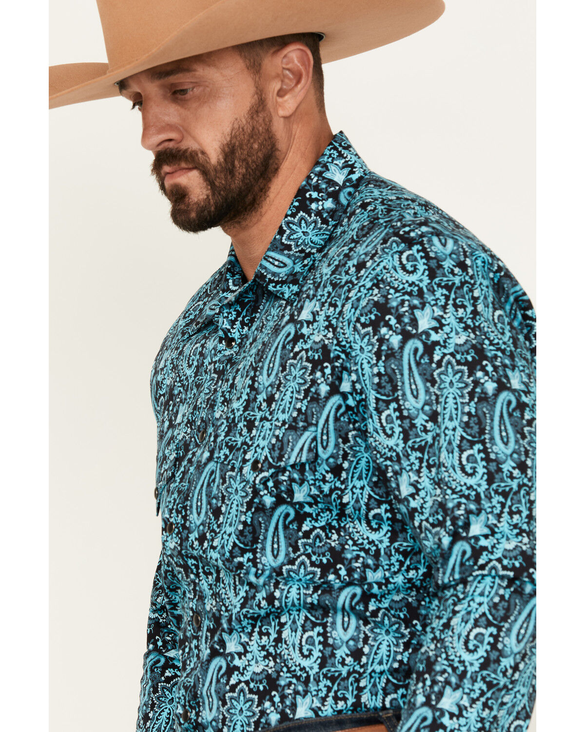 Image #2 - Rock & Roll Denim Men's Paisley Print Long Sleeve Snap Stretch Western Shirt, Teal, hi-res
