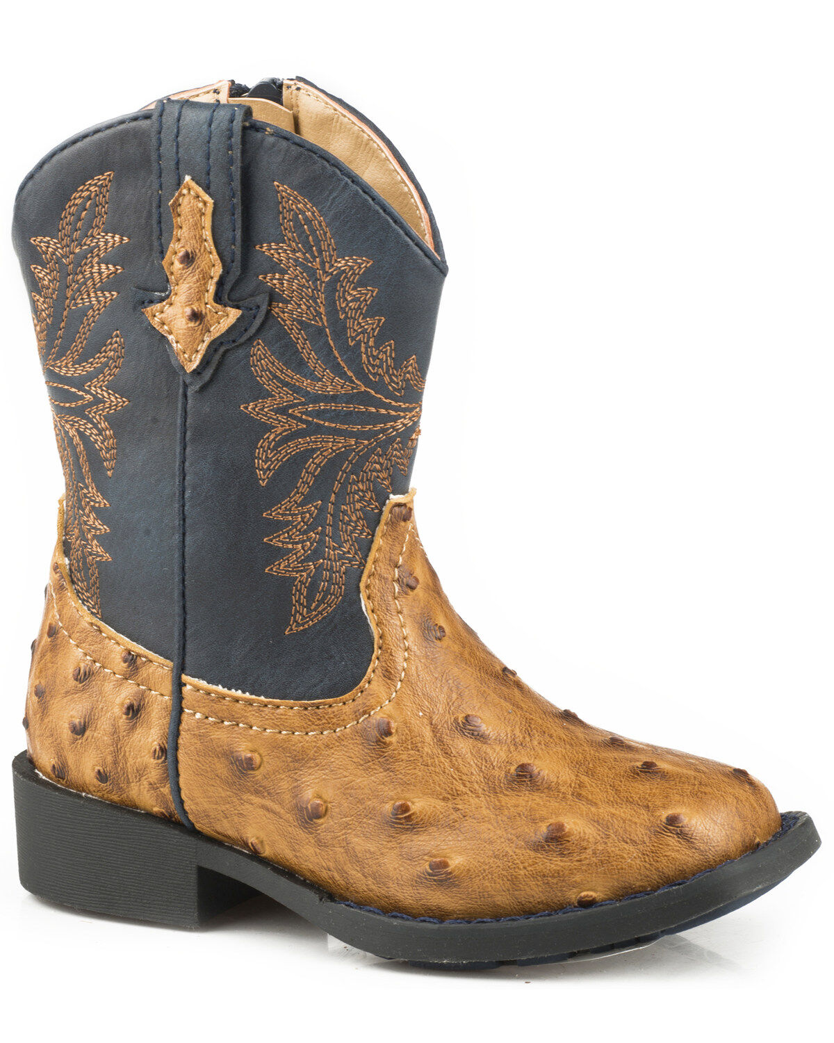 Image #1 - Roper Toddler Boys' Cowboy Cool Faux Ostrich Western Boots - Broad Square Toe, , hi-res