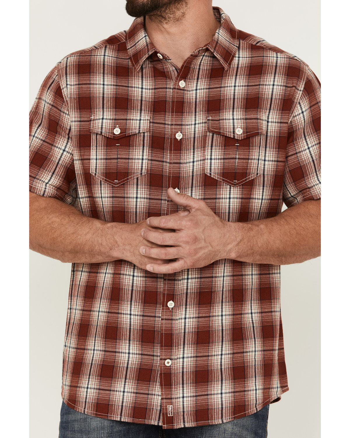 Image #3 - Brothers and Sons Men's Large Plaid Short Sleeve Button Down Western Shirt, Red, hi-res