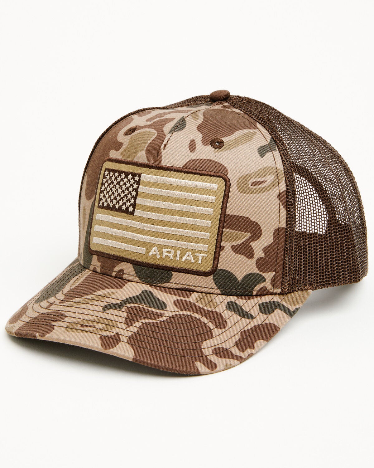 Ariat Men's Camo American Flag Patch Ball Cap, Camouflage, hi-res