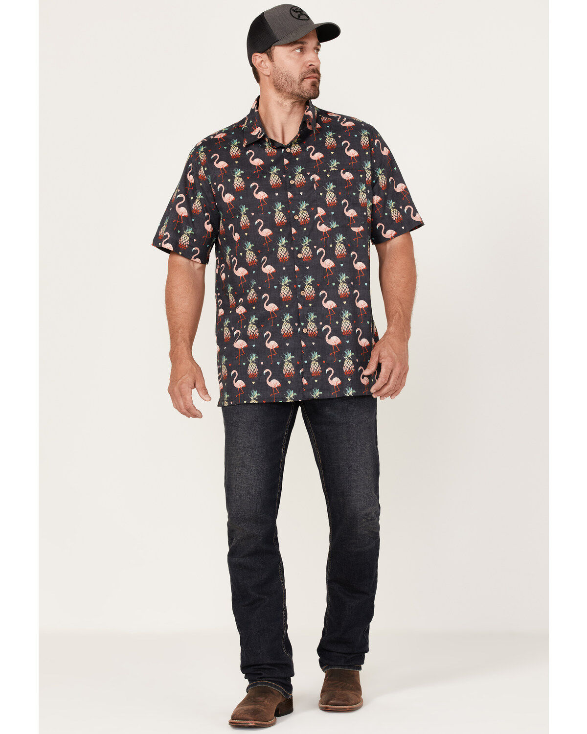 Image #2 - Scully Men's Pineapples & Flamingos Allover Print Short Sleeve Button Down Western Shirt, , hi-res