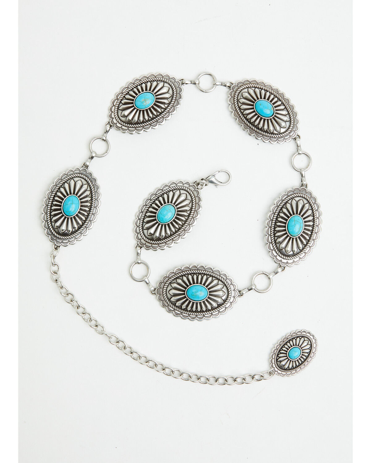 Image #2 - Ariat Women's Oval Turquoise Concho Chain Belt, Silver, hi-res