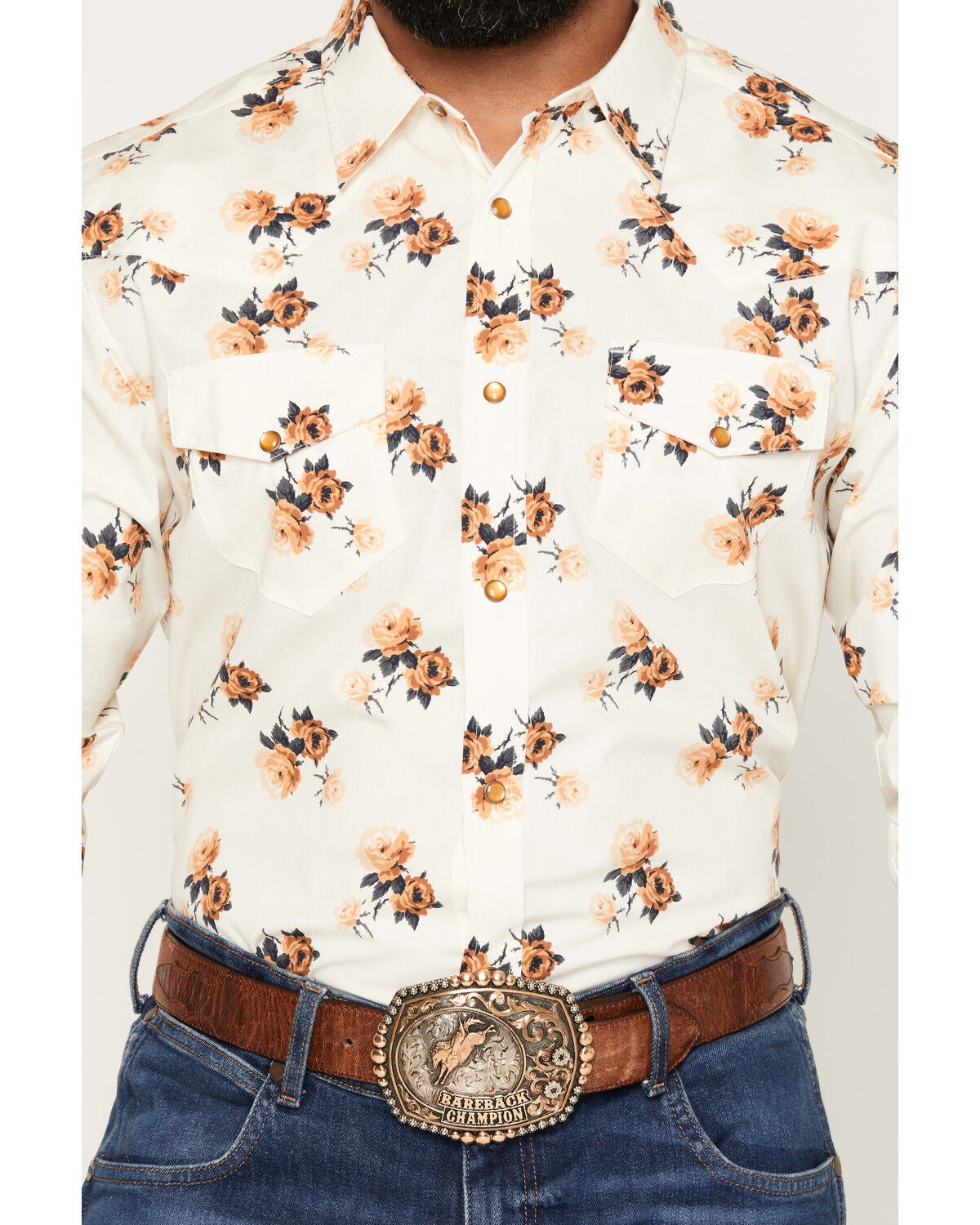 Image #3 - Gibson Trading Co Men's Two Steppin' Floral Print Long Sleeve Pearl Snap Western Shirt, Cream, hi-res