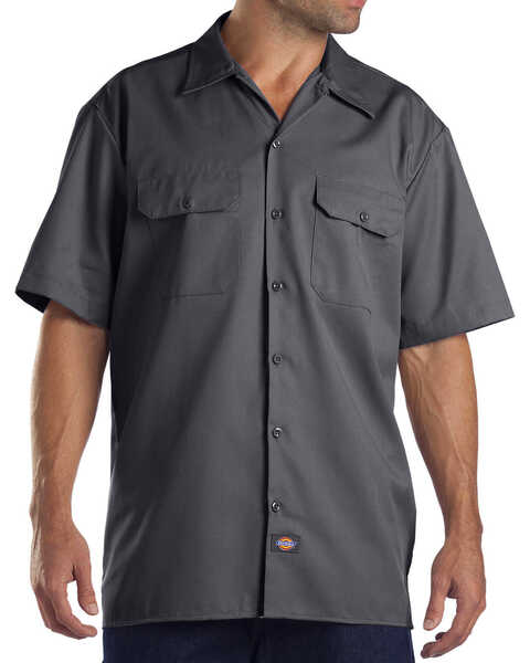 Dickies Men's Flex Twill Short Sleeve Button Down Work Shirt , Charcoal, hi-res