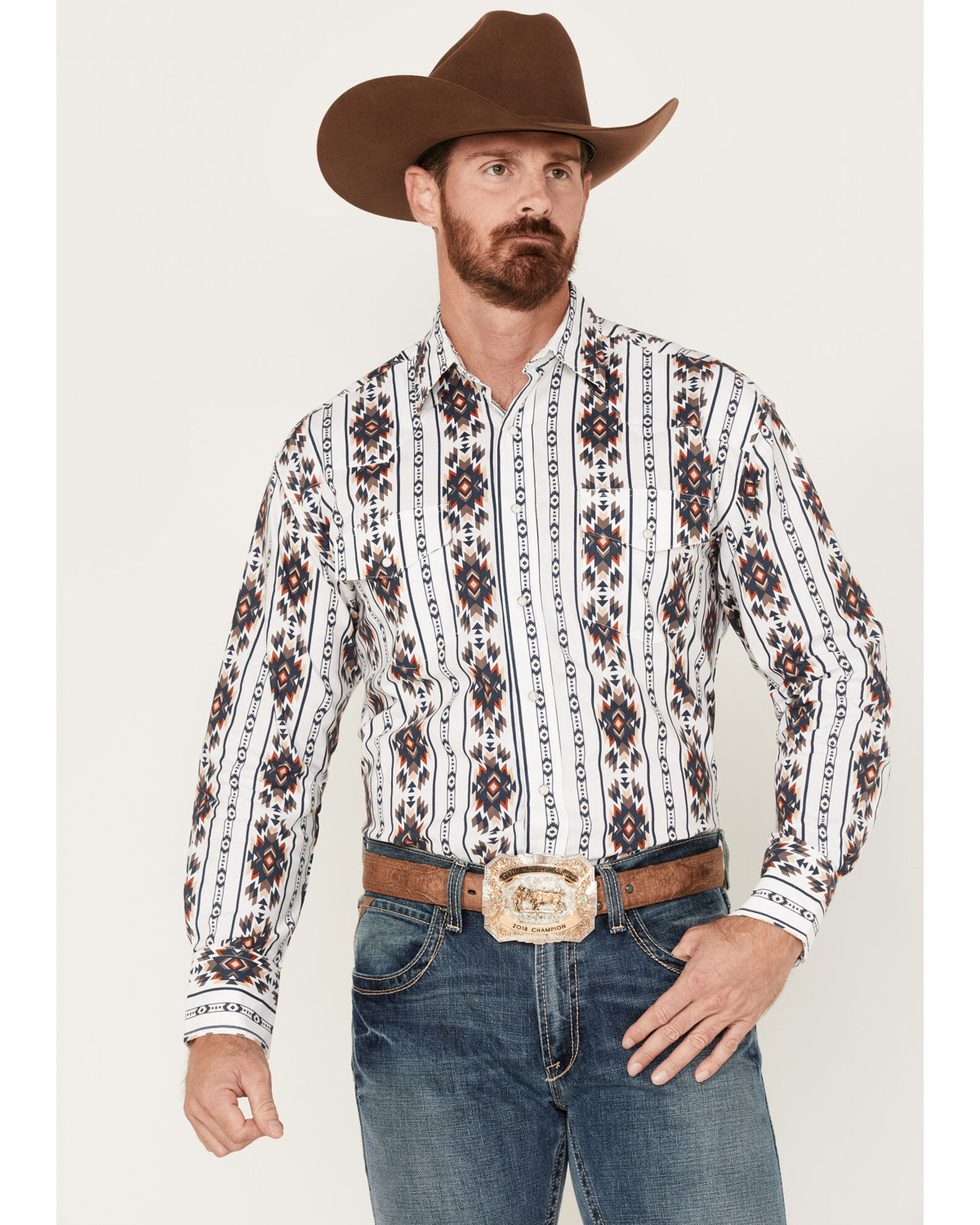 Wrangler Men's Checotah Southwestern Stripe Long Sleeve Snap Western Shirt  - Big & Tall | Boot Barn