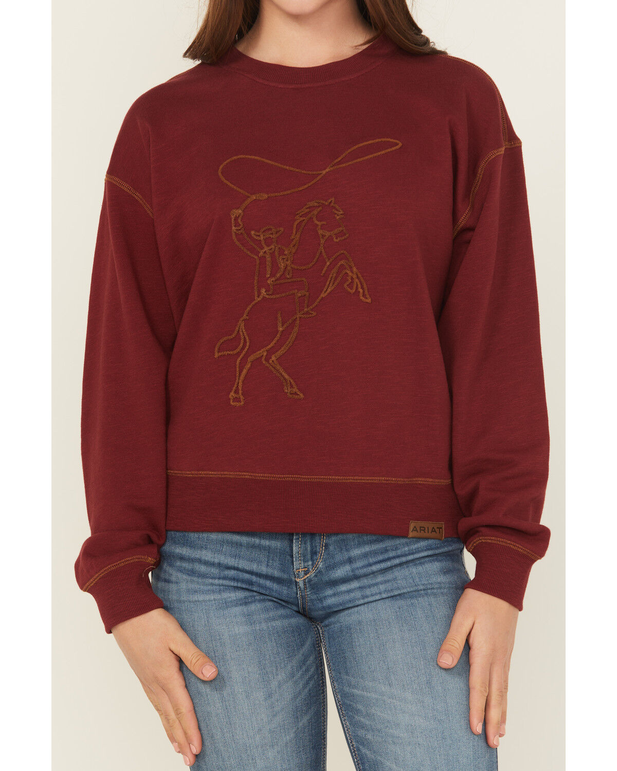 Image #3 - Ariat Women's Lasso Crewneck, Burgundy, hi-res