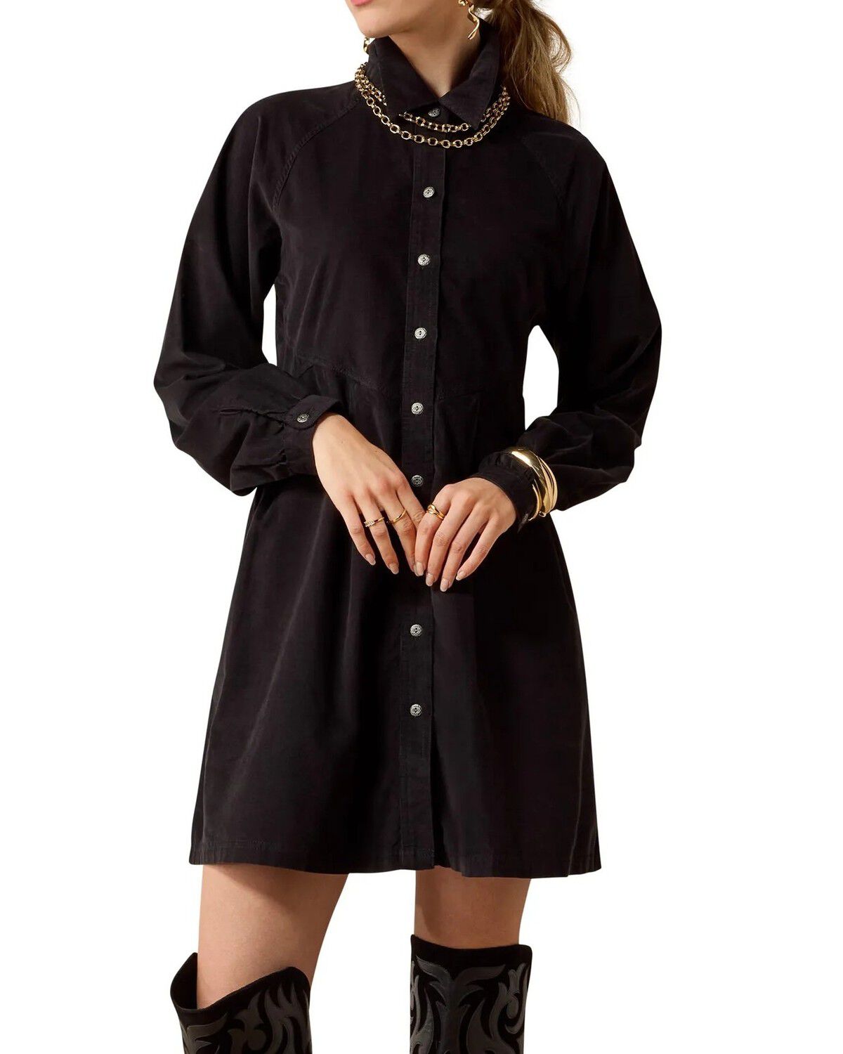Ariat Women's Nocturne Long Sleeve Corduroy Mini Dress, Black, hi-res