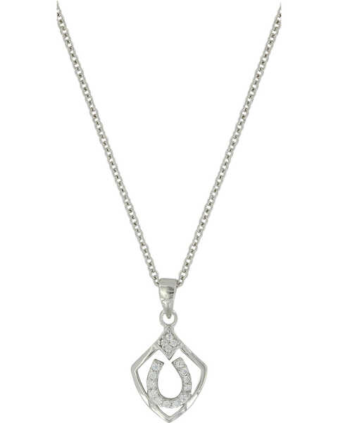 Image #1 - Montana Silversmiths Women's Shielded In Horseshoes Necklace , Silver, hi-res