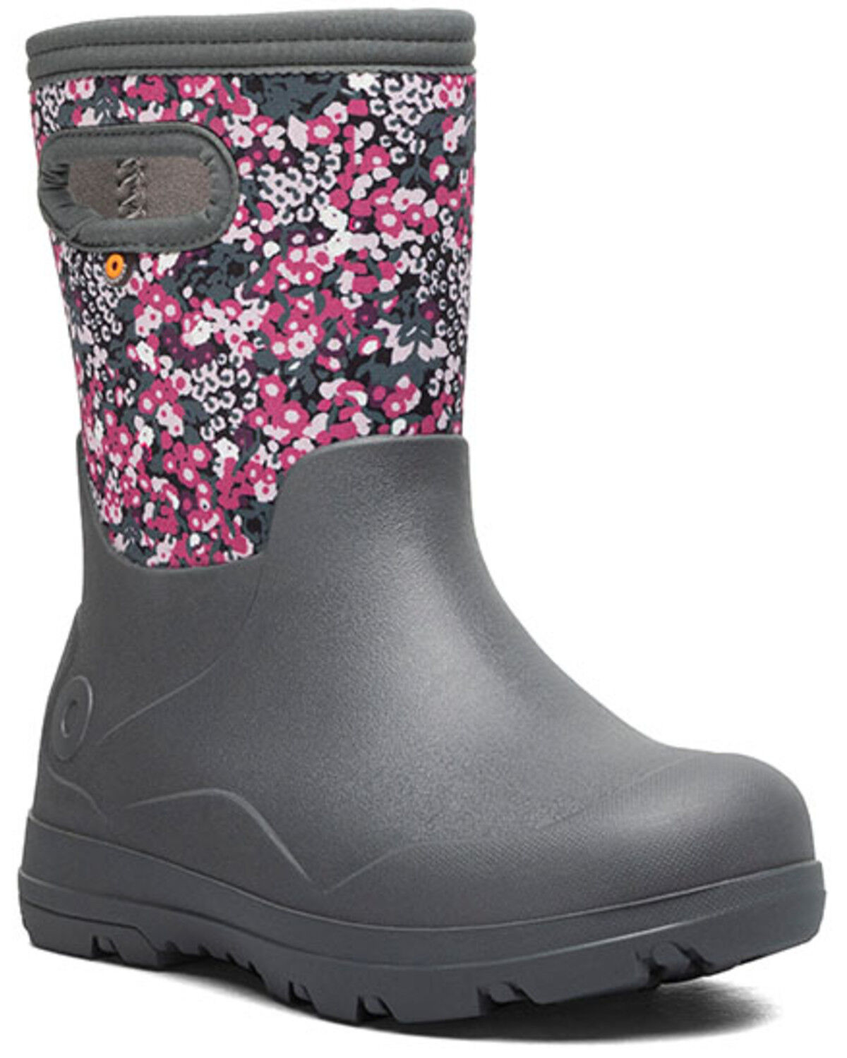 Image #1 - Bogs Girls' York Seamless Impressionist Floral Rubber Boots, Grey, hi-res