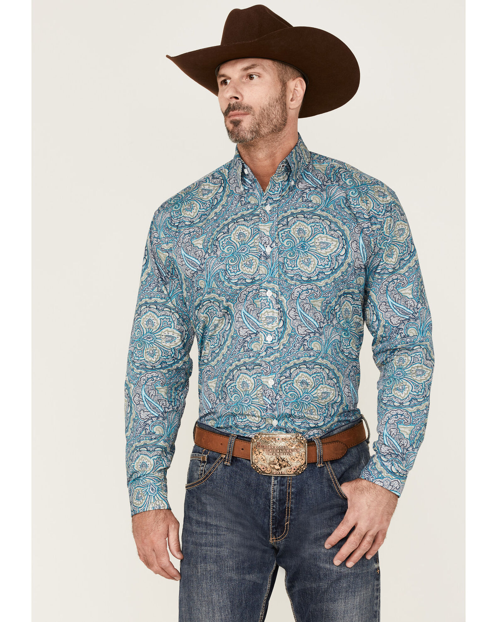 Stetson Men s Paisley Print Long Sleeve Button Down Western Shirt
