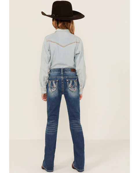 Shyanne Little Girls' Americana Horseshoe Pocket Stretch Bootcut Jeans , Blue, hi-res