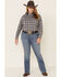 Rough Stock by Panhandle Women's West Bourne Ombre Plaid Long Sleeve Western Shirt - Plus, Black, hi-res