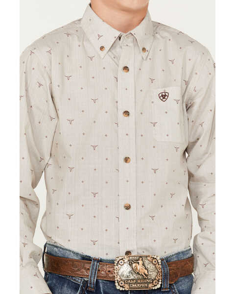 Image #3 - Ariat Boys' Beau Geo and Skull Print Long Sleeve Button-Down Shirt, Sand, hi-res