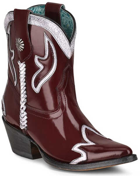 Corral Women's Burgundy Embroidery Western Booties - Pointed Toe , Burgundy, hi-res