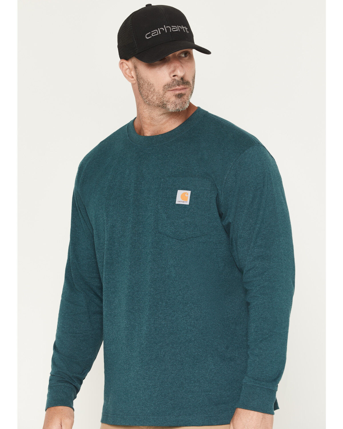 Image #2 - Carhartt Men's Loose Fit Heavyweight Long Sleeve Logo Pocket Work T-Shirt, Green, hi-res