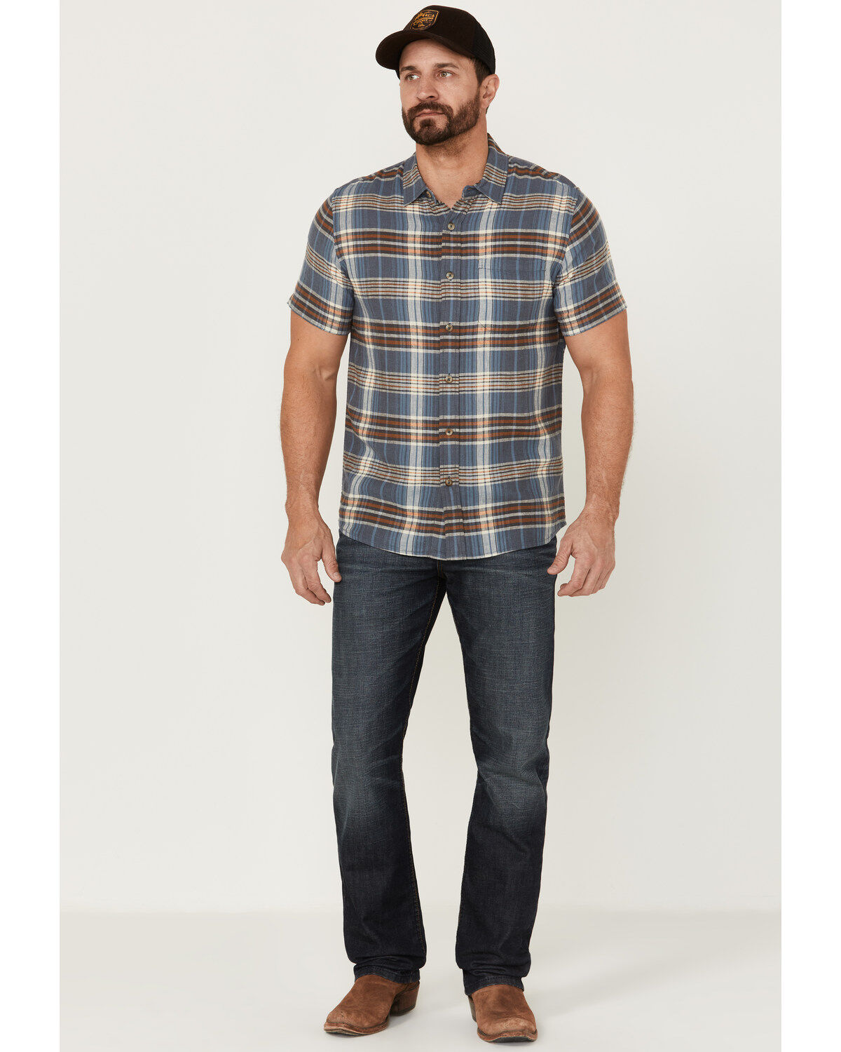 Image #2 - Pendleton Men's Linen Plaid Short Sleeve Button Down Western Shirt, Blue, hi-res
