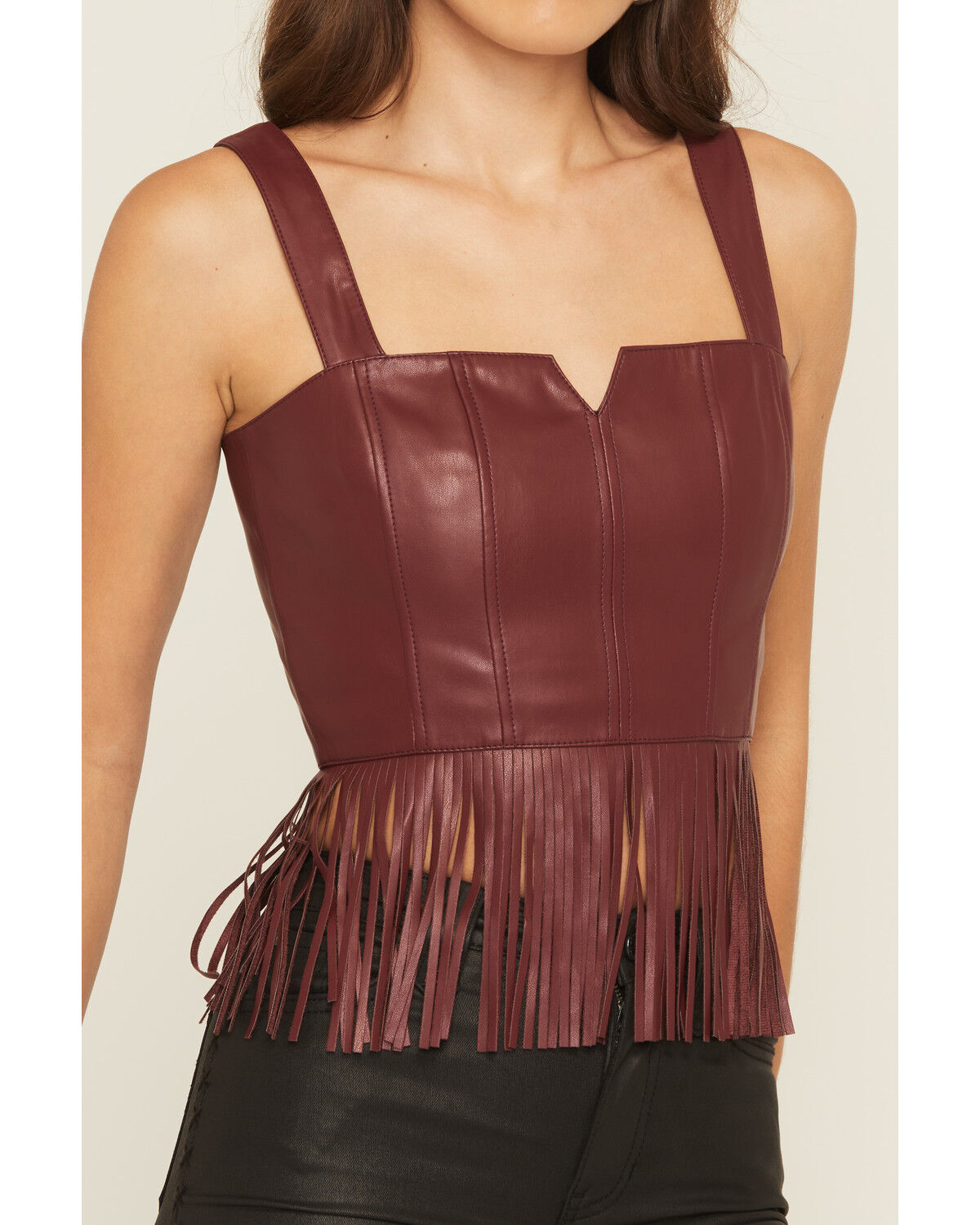 Image #3 - Idyllwind Women's Roycroft Faux Leather Fringe Bustier Top, Cherry, hi-res