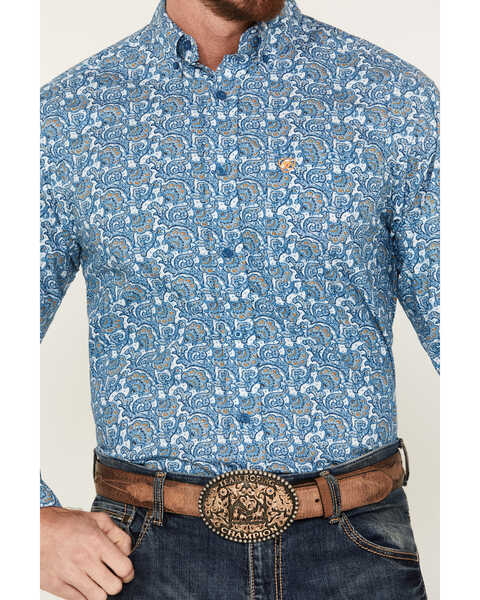 Image #3 - Ariat Men's Gentry Paisley Print Long Sleeve Button-Down Western Shirt , Blue, hi-res