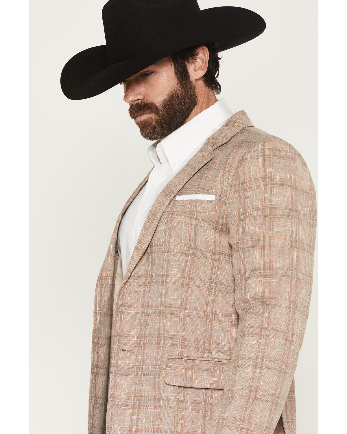 Image #2 - Rock & Roll Denim Men's Plaid Print Modern Fit Sportcoat, Tan, hi-res