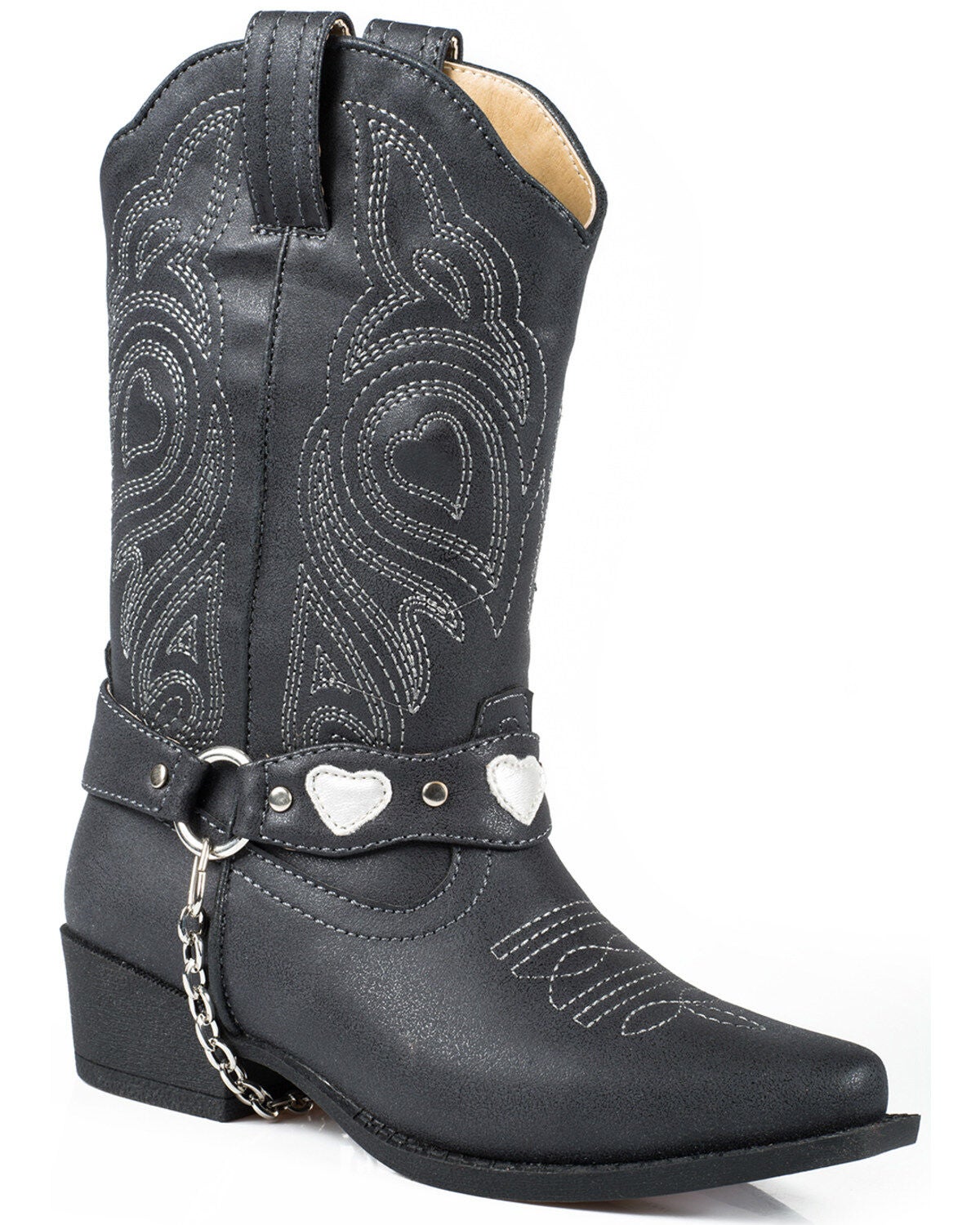 Roper Little Girls' Harness Western Boots - Snip Toe, Black, hi-res
