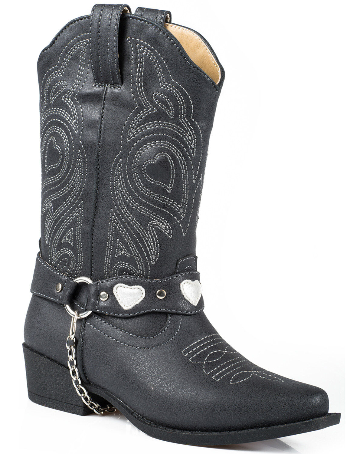 Image #1 - Roper Little Girls' Harness Western Boots - Snip Toe, Black, hi-res