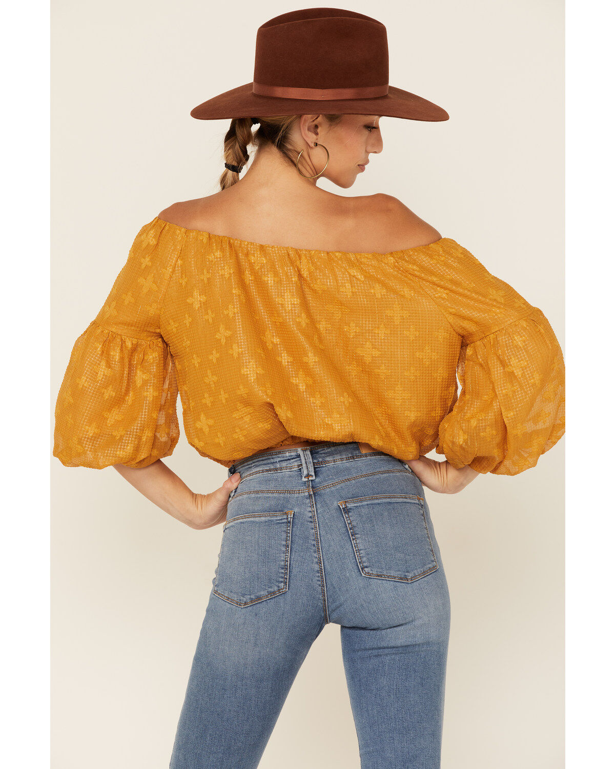 Image #3 - Flying Tomato Women's Mustard Textured Off The Shoulder Crop Top, , hi-res