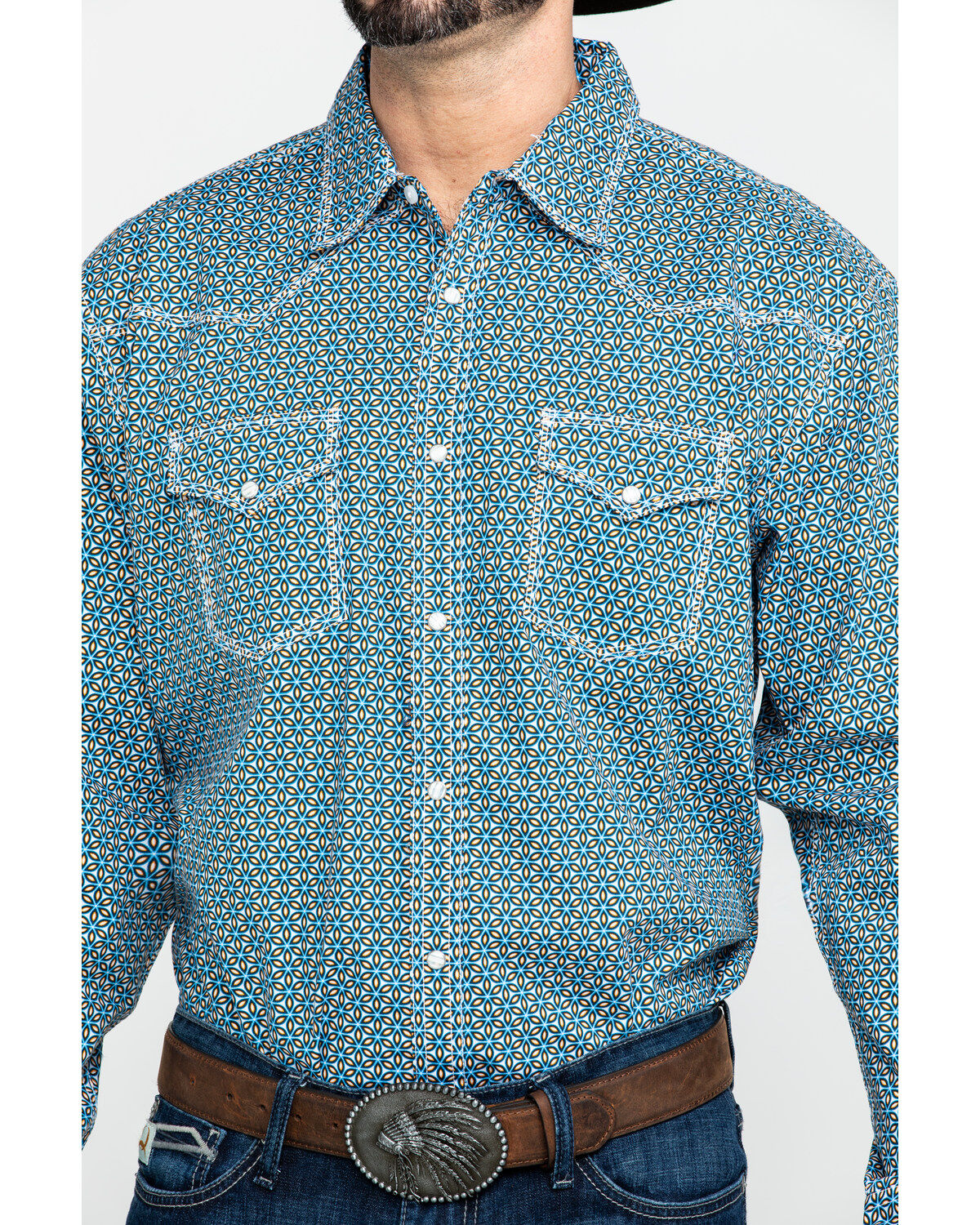 Image #4 - Wrangler 20X Men's Advanced Comfort Blue Geo Print Long Sleeve Western Shirt , , hi-res