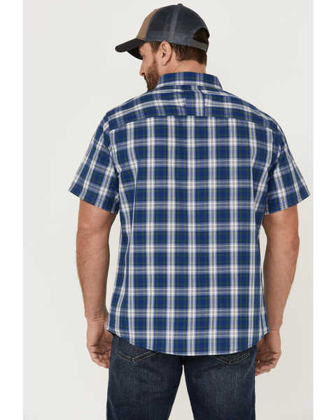 Brothers & Sons Men's Performance Plaid Short Sleeve Button-Down Western Shirt , Blue, hi-res