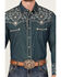Image #3 - Scully Men's Denim Scroll Embroidered Long Sleeve Pearl Snap Western Shirt, Navy, hi-res