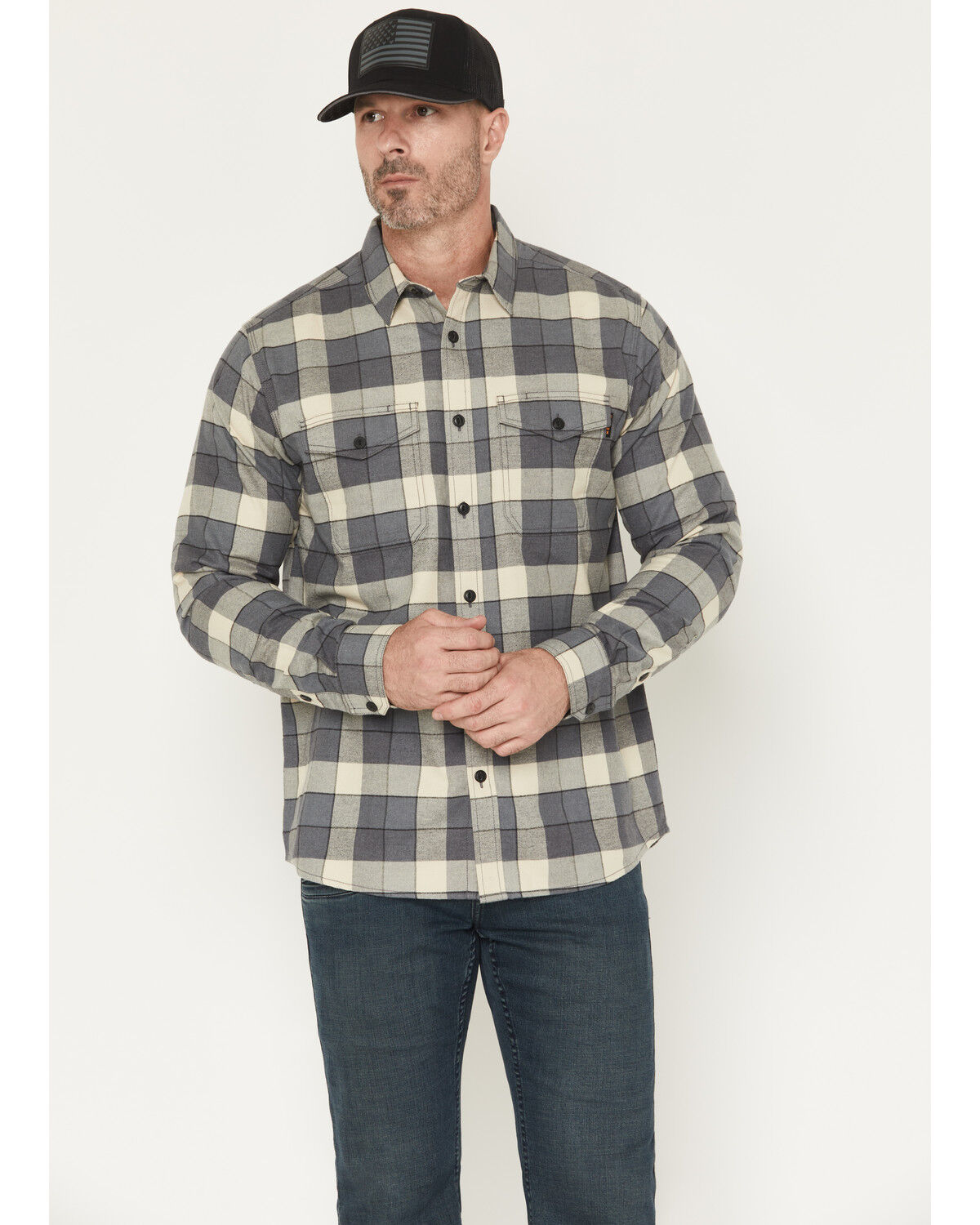 Image #1 - Hawx Men's Buffalo Plaid Print Long Sleeve Button-Down Flannel Shirt, Charcoal, hi-res