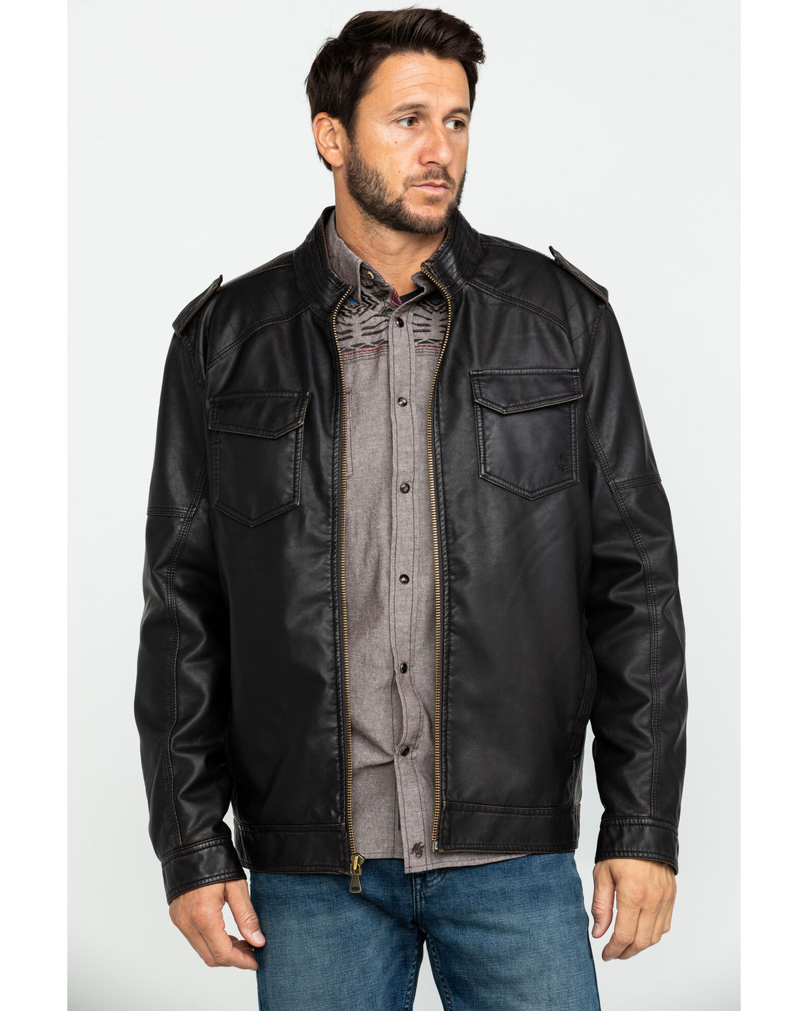 Cody James Men's Backwoods Distressed Faux Leather Moto Jacket | Boot Barn