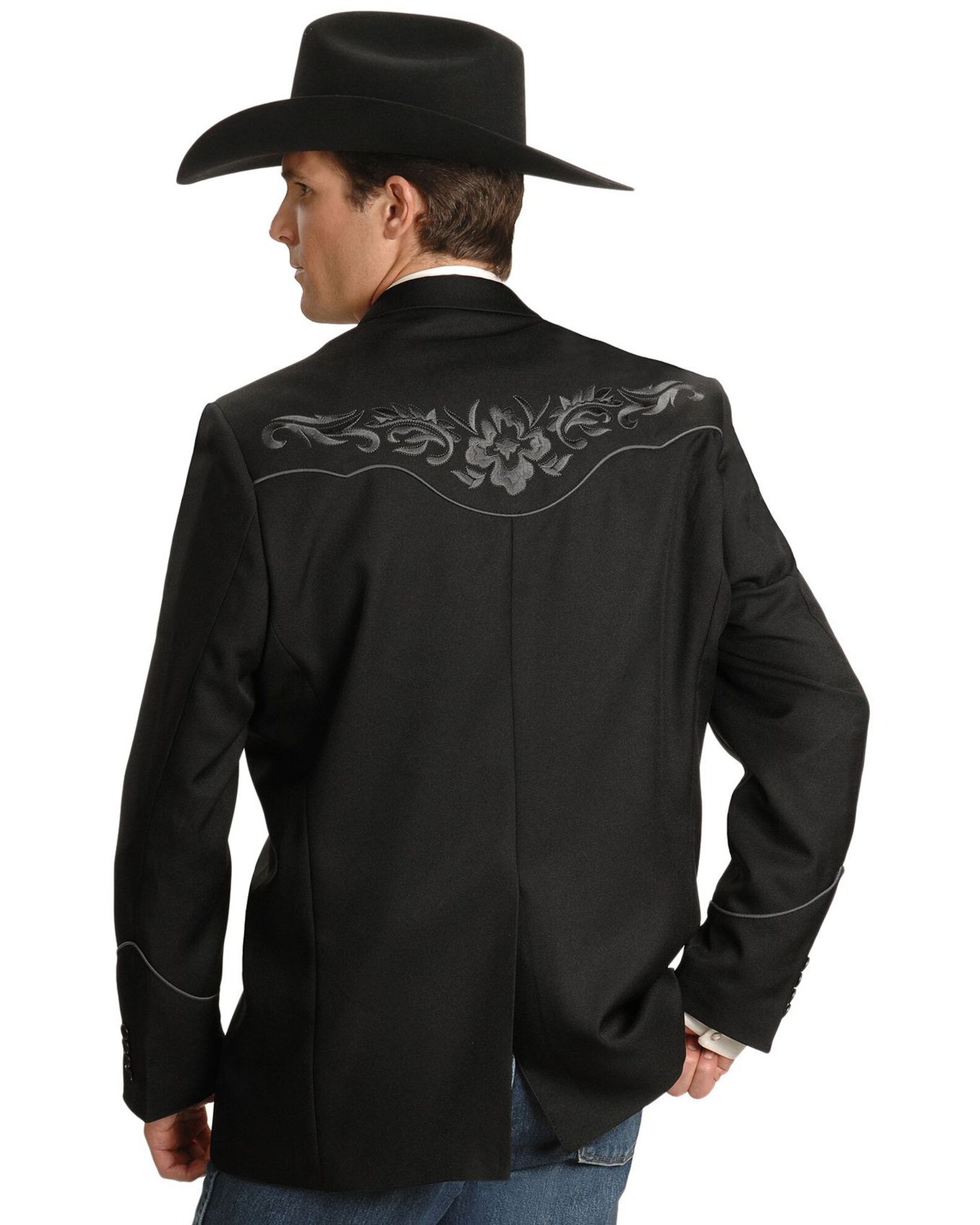 Image #3 - Scully Men's Floral Embroidery Western Jacket, Charcoal Grey, hi-res