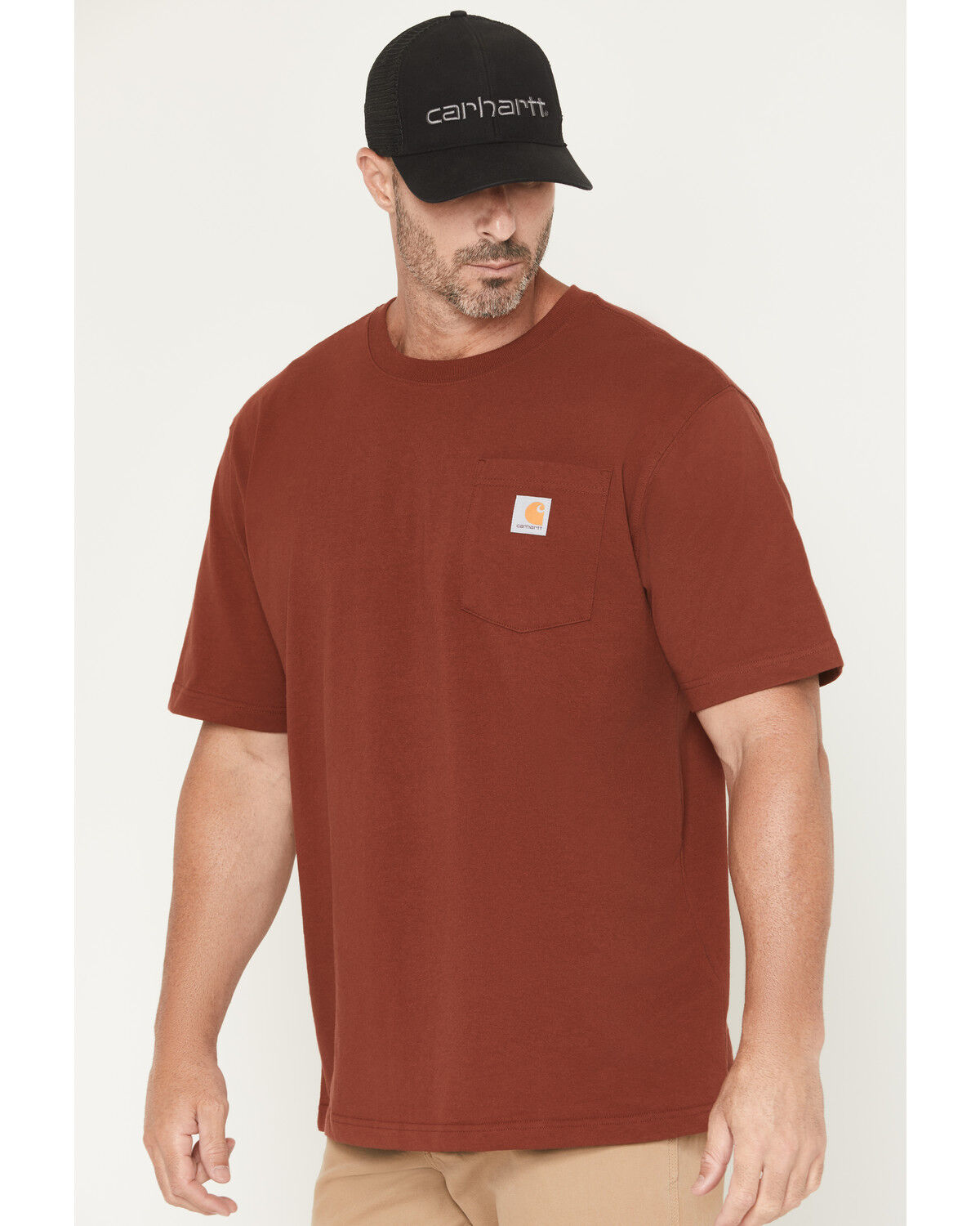Image #2 - Carhartt Men's Loose Fit Heavyweight Logo Pocket Work T-Shirt, Red, hi-res