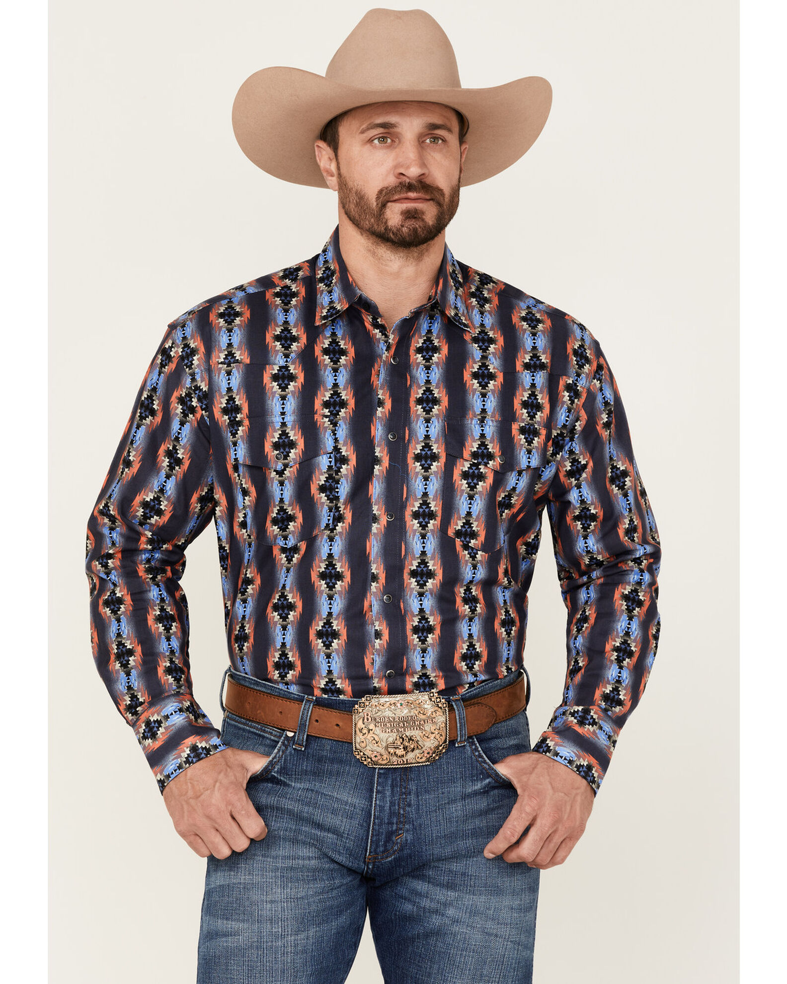 Wrangler Men's Checotah Vertical Southwestern Print Long Sleeve Snap  Western Shirt - Big | Boot Barn