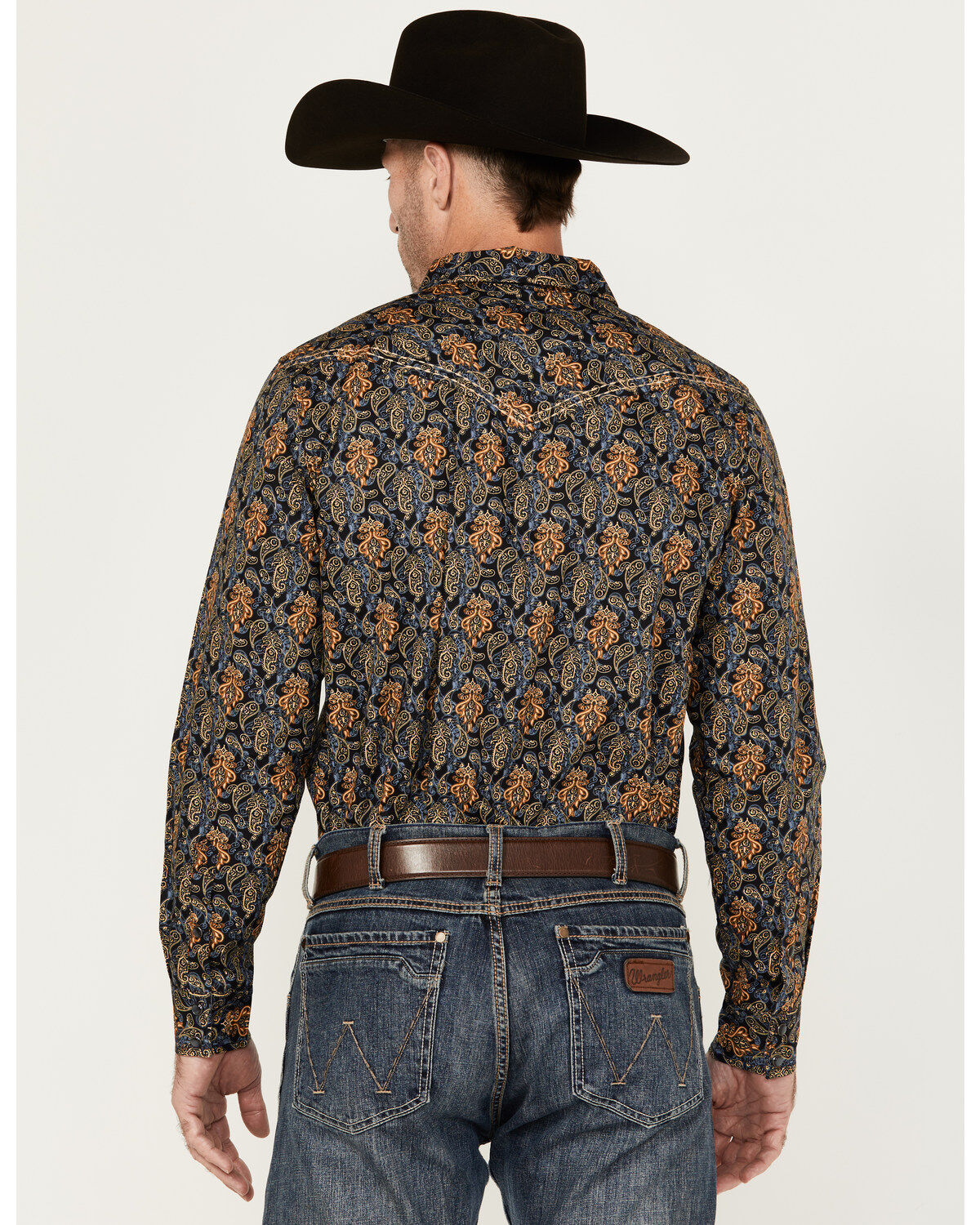 Image #4 - Cody James Men's Vaquero Paisley Print Long Sleeve Snap Western Shirt, Dark Blue, hi-res