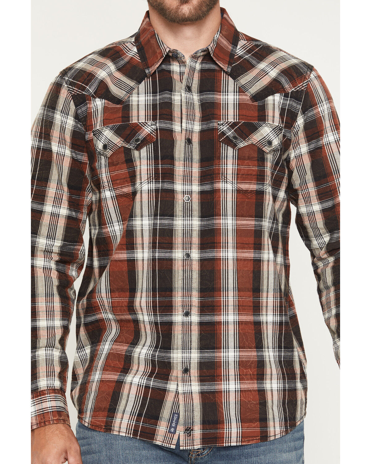 Image #3 - Moonshine Spirit Men's The Riff Crackle Plaid Print Long Sleeve Snap Western Shirt, Black, hi-res