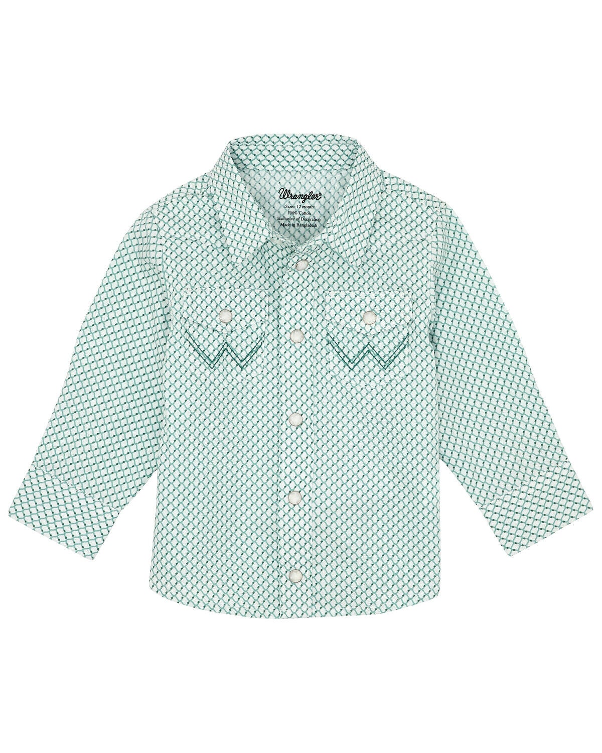 Wrangler Toddler Boys' Geo Print Long Sleeve Pearl Snap Western Shirt, Teal, hi-res