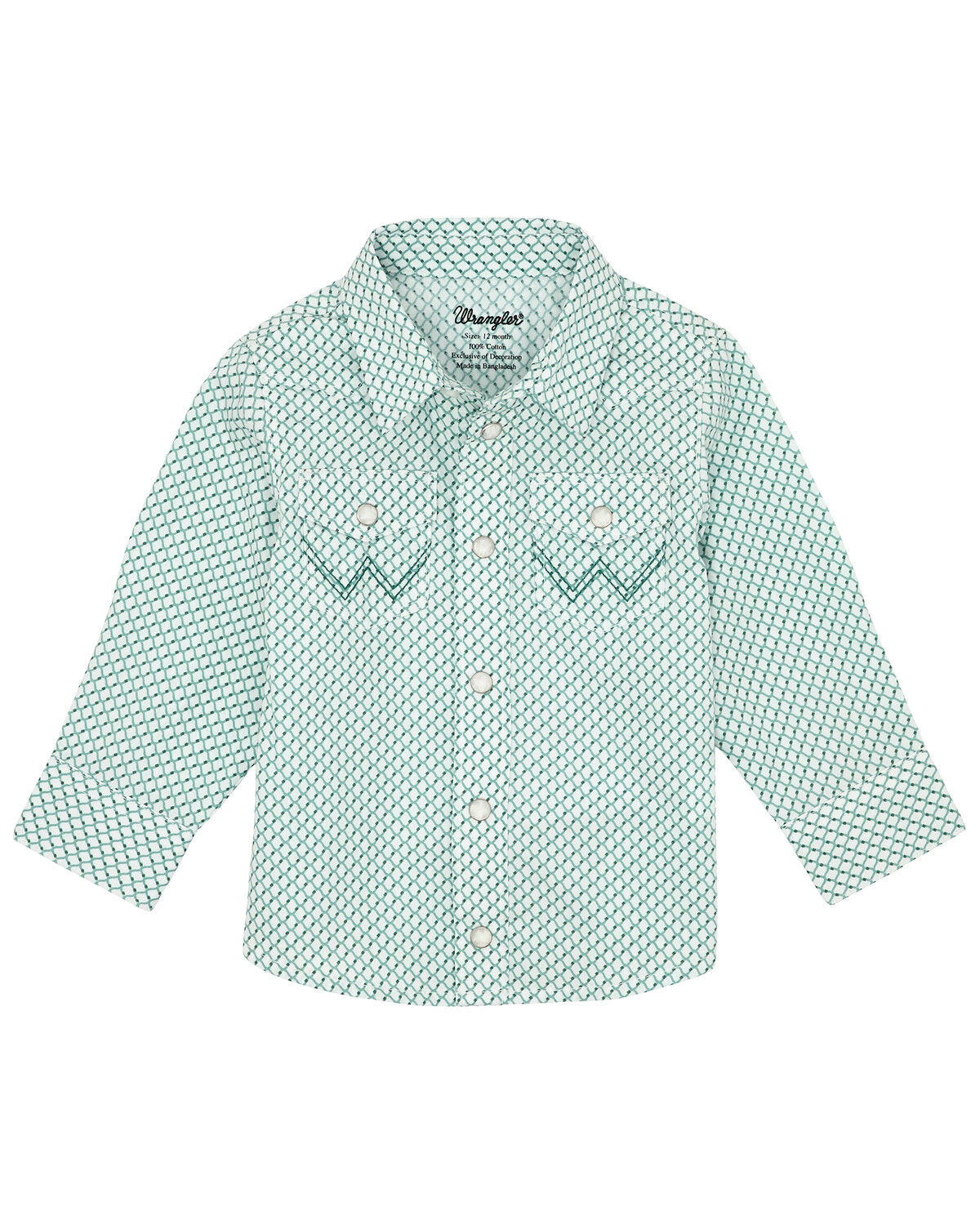 Image #1 - Wrangler Toddler Boys' Geo Print Long Sleeve Pearl Snap Western Shirt, Teal, hi-res