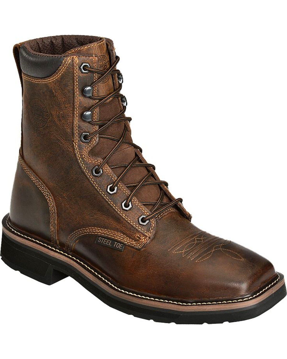 square steel toe lace up boots