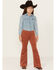 Image #1 - Rock & Roll Denim Girls' Corduroy Bargain Button Stretch Flare Jeans, Rust Copper, hi-res