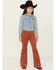 Image #1 - Rock & Roll Denim Girls' Corduroy Bargain Button Stretch Flare Jeans , Rust Copper, hi-res