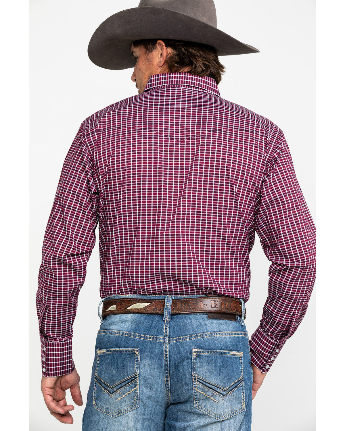 Image #2 - Wrangler Men's Wrinkle Resist Small Plaid Long Sleeve Western Shirt, Red, hi-res
