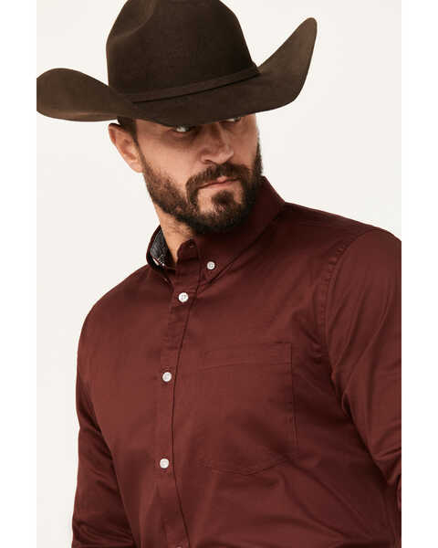Image #2 - Cody James Men's Basic Twill Long Sleeve Button-Down Performance Western Shirt - Big, Wine, hi-res