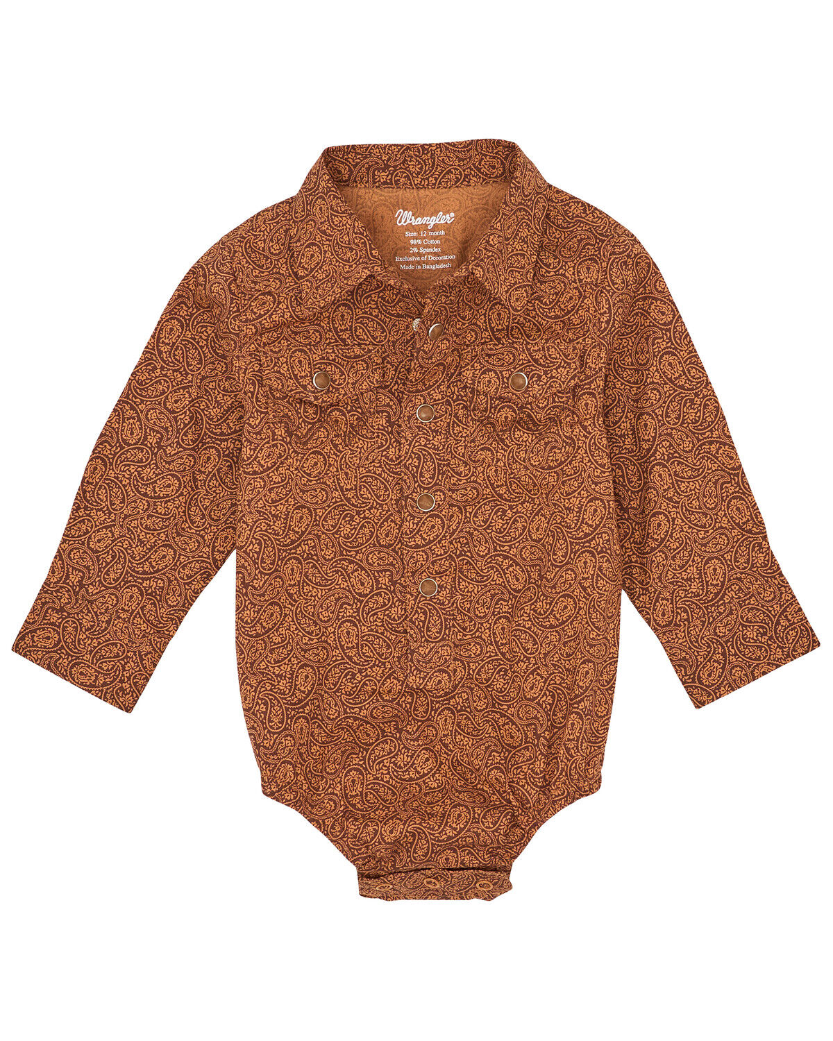 Image #1 - Wrangler Infant Boys' Paisley Print Long Sleeve Stretch Onesie, Brown, hi-res