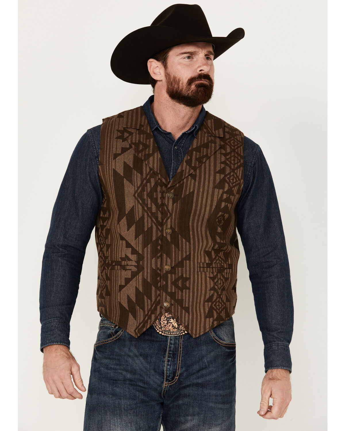 Image #1 - Cody James Men's Southwestern Print Jacquard Vest, Brown, hi-res
